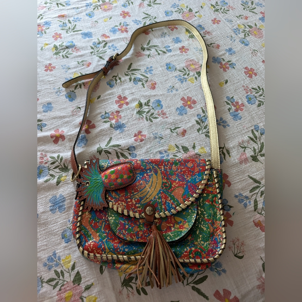 Patricia Nash Tropical Fruit Pattern Italian Leather Crossbody Bag